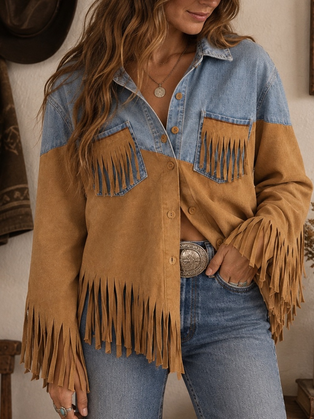 Handmade Denim + Faux Suede Fringe Festival Top